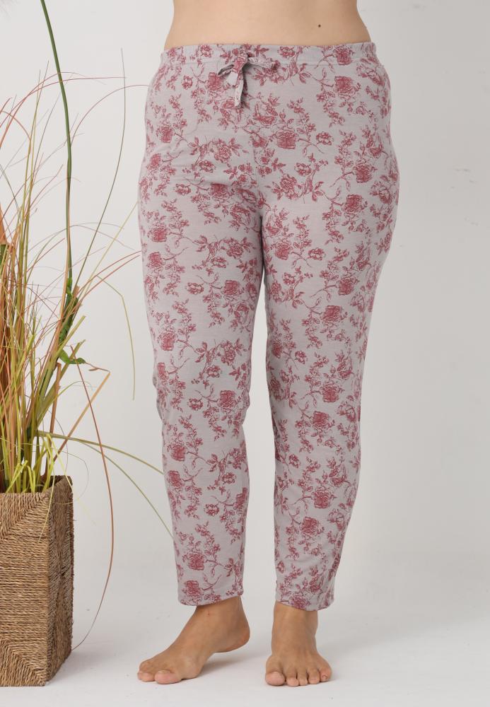 Pantaloni de Pijama Dama Lungi,Big Size,Culoare Crem cu Rosu, Engros